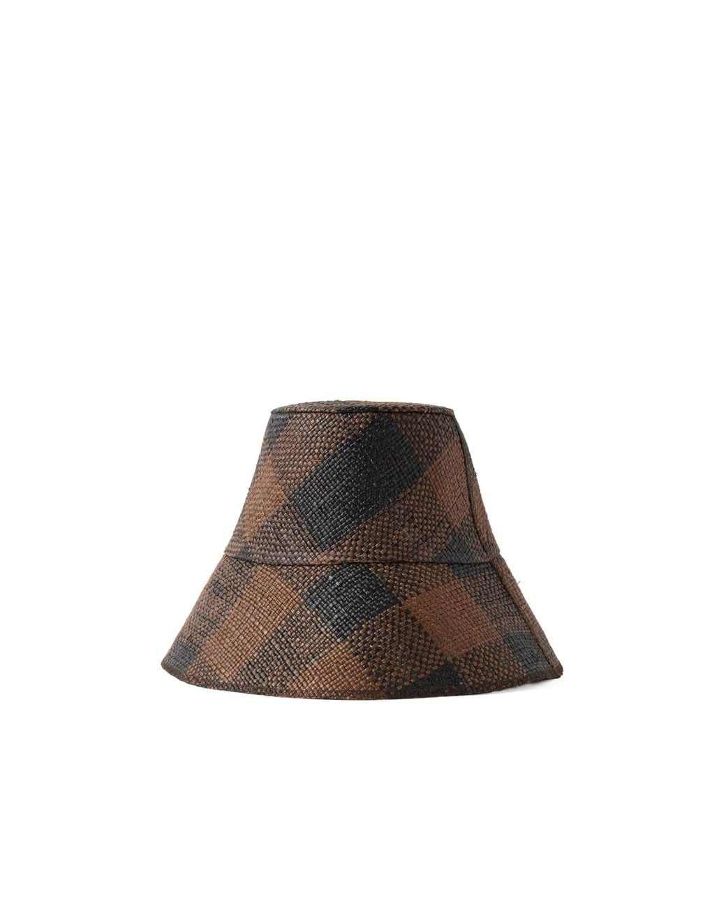 Johanna Ortiz Brown Heaven And Earth Checked Straw Bucket Hat