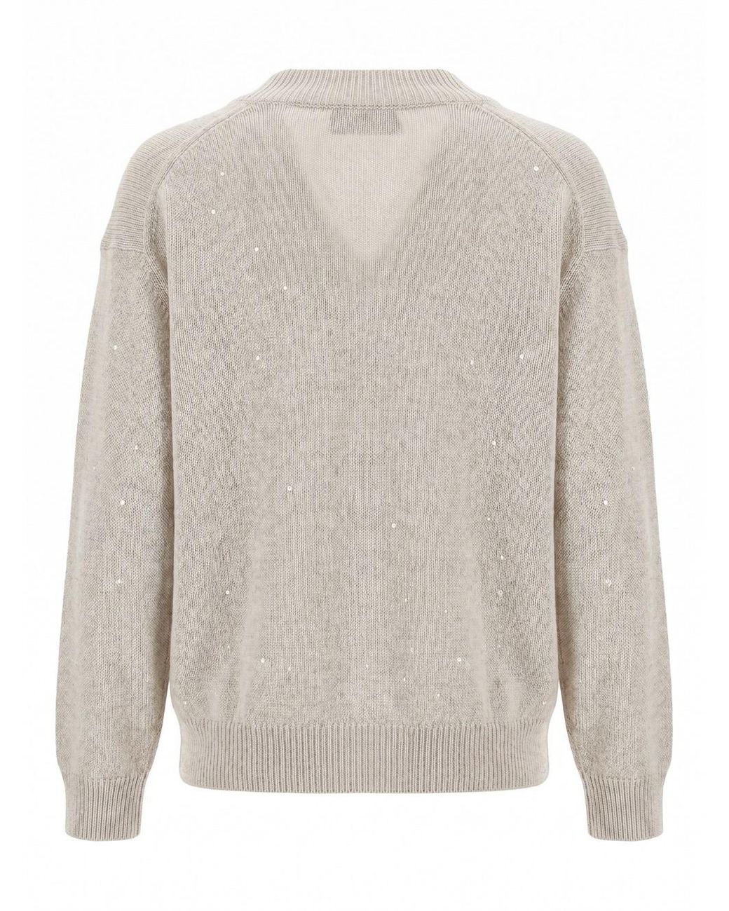 Brunello Cucinelli Natural Cashmere And Silk Diamond Yarn Sweater