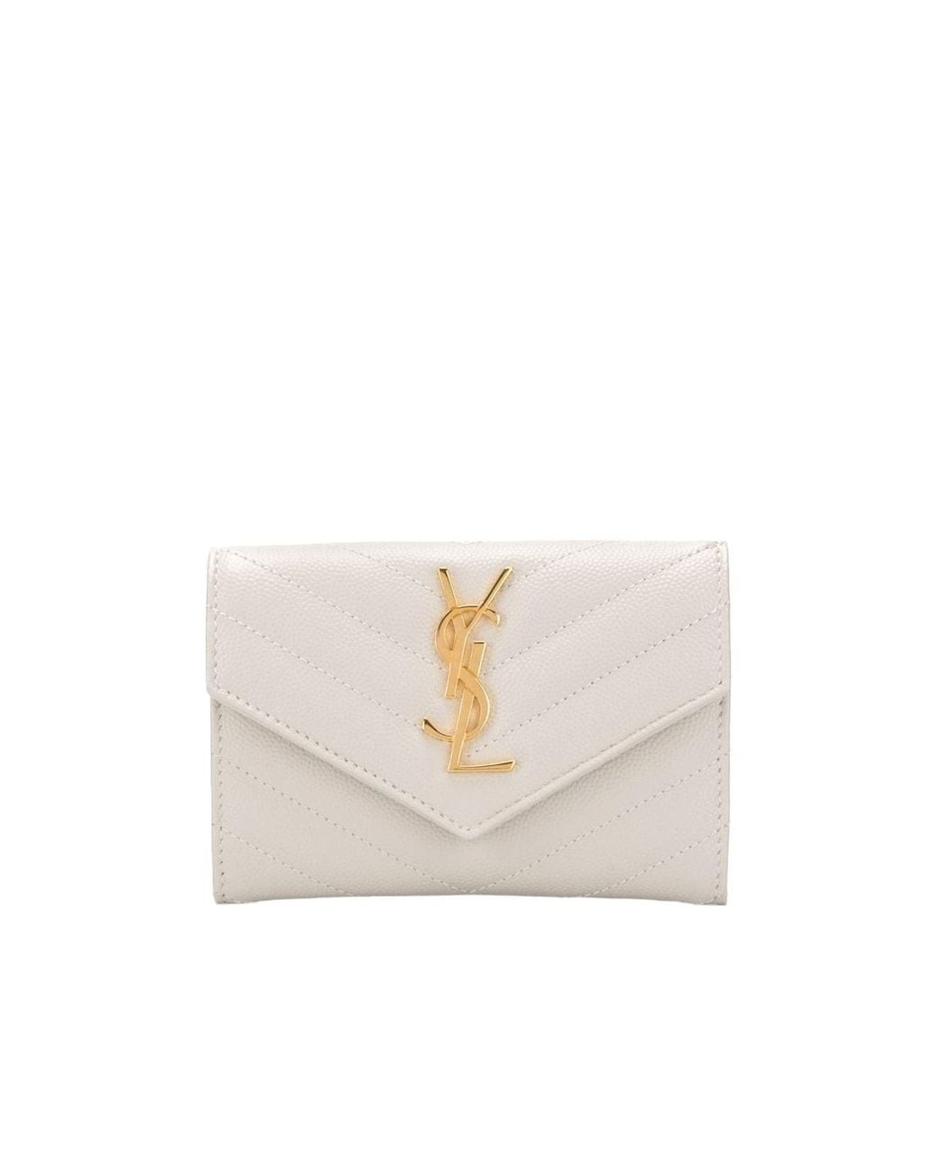Saint Laurent White Cassandre Matelassé Small Envelope Wallet