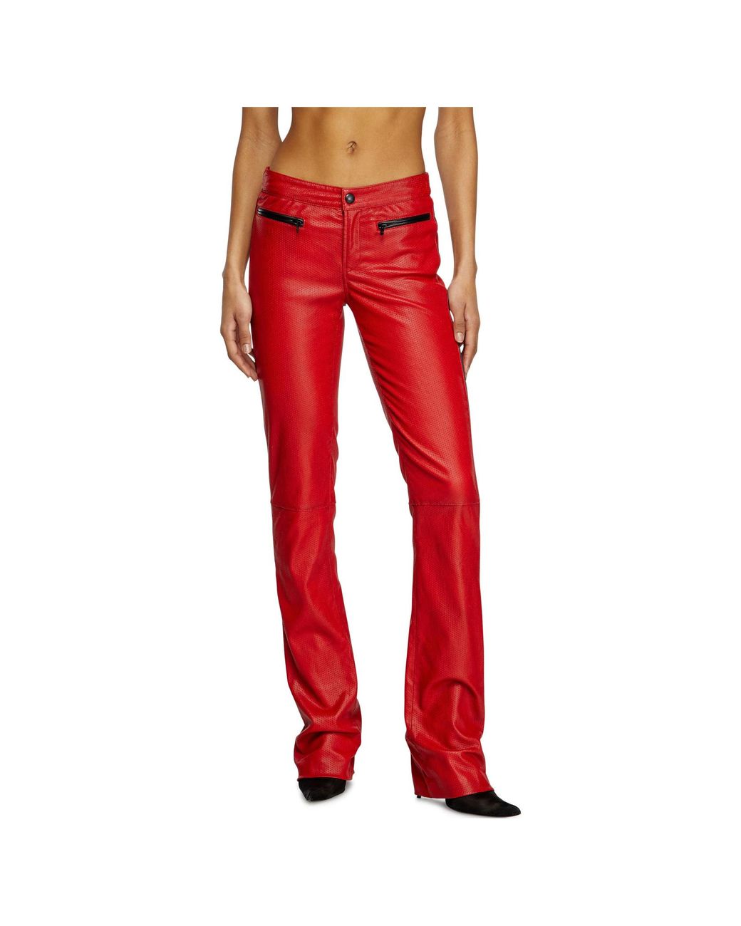 DIESEL Red L-Insey Perforated Stretch Leather Biker Pants