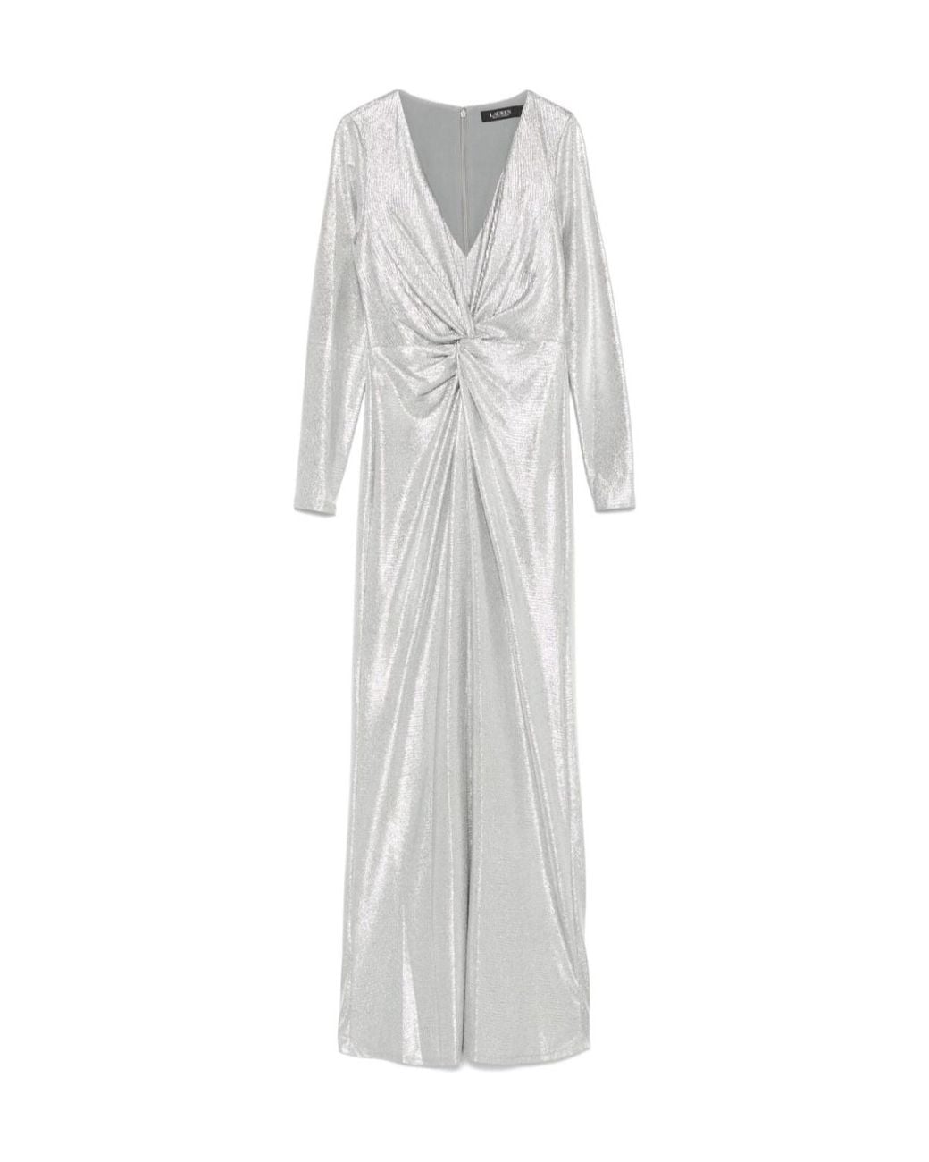 Ralph Lauren White Lauren Twist-Detailed Long-Sleeved Gown