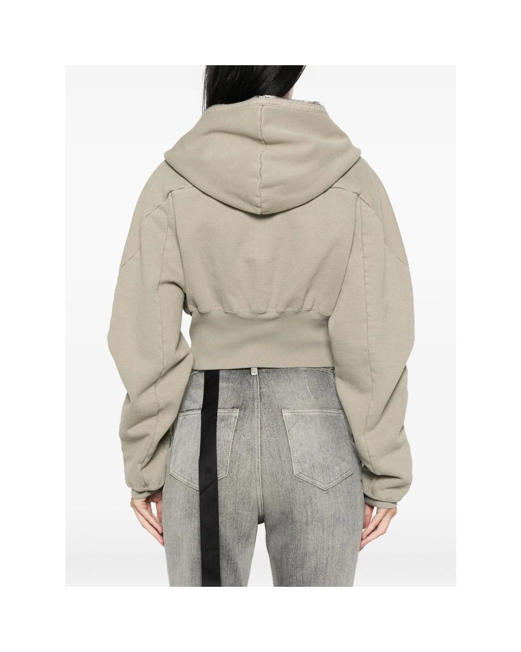 Rick Owens Natural Cropped Zip-Up Hoodie