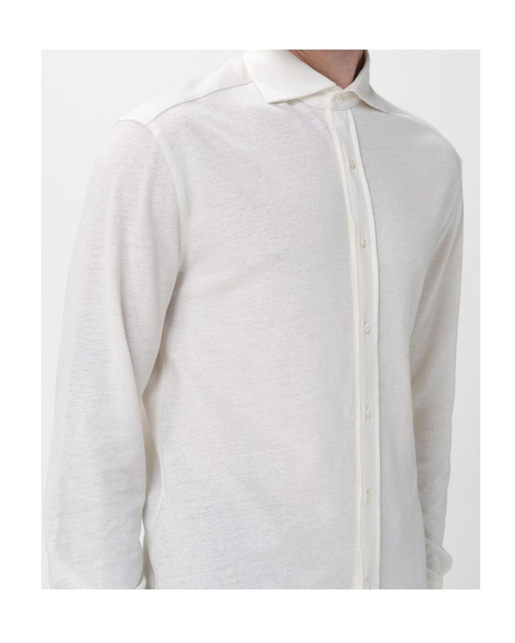 Brunello Cucinelli White Spread Collar Mélange Jersey Shirt for men