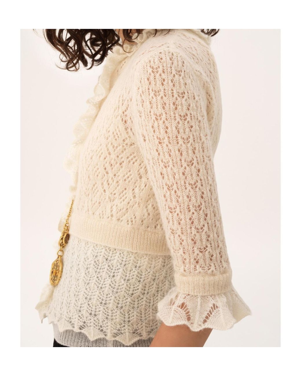 Chloé White Ruffled Cropped Cardigan