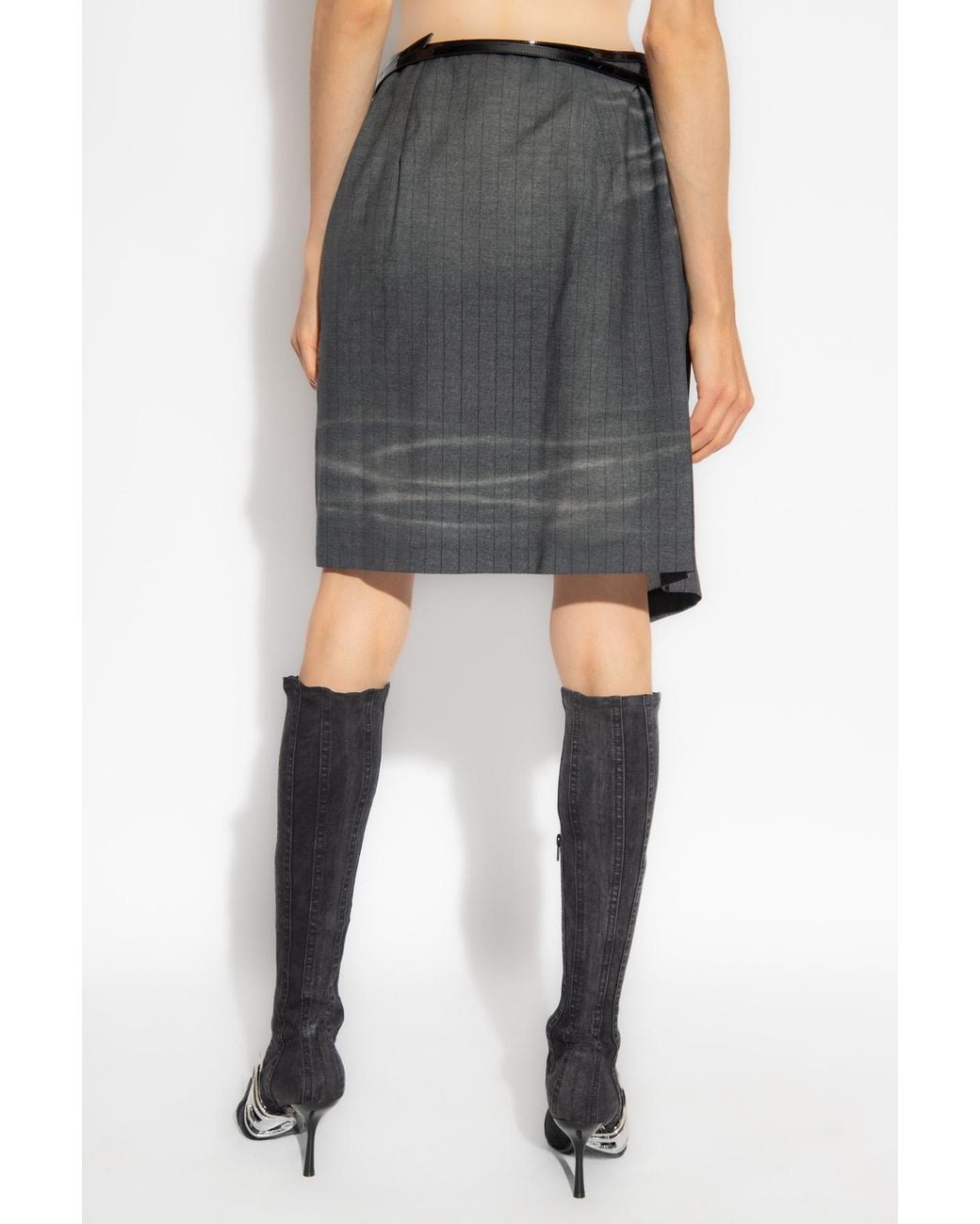DIESEL Gray Stripe Patterned Asymmetric Wrap Skirt