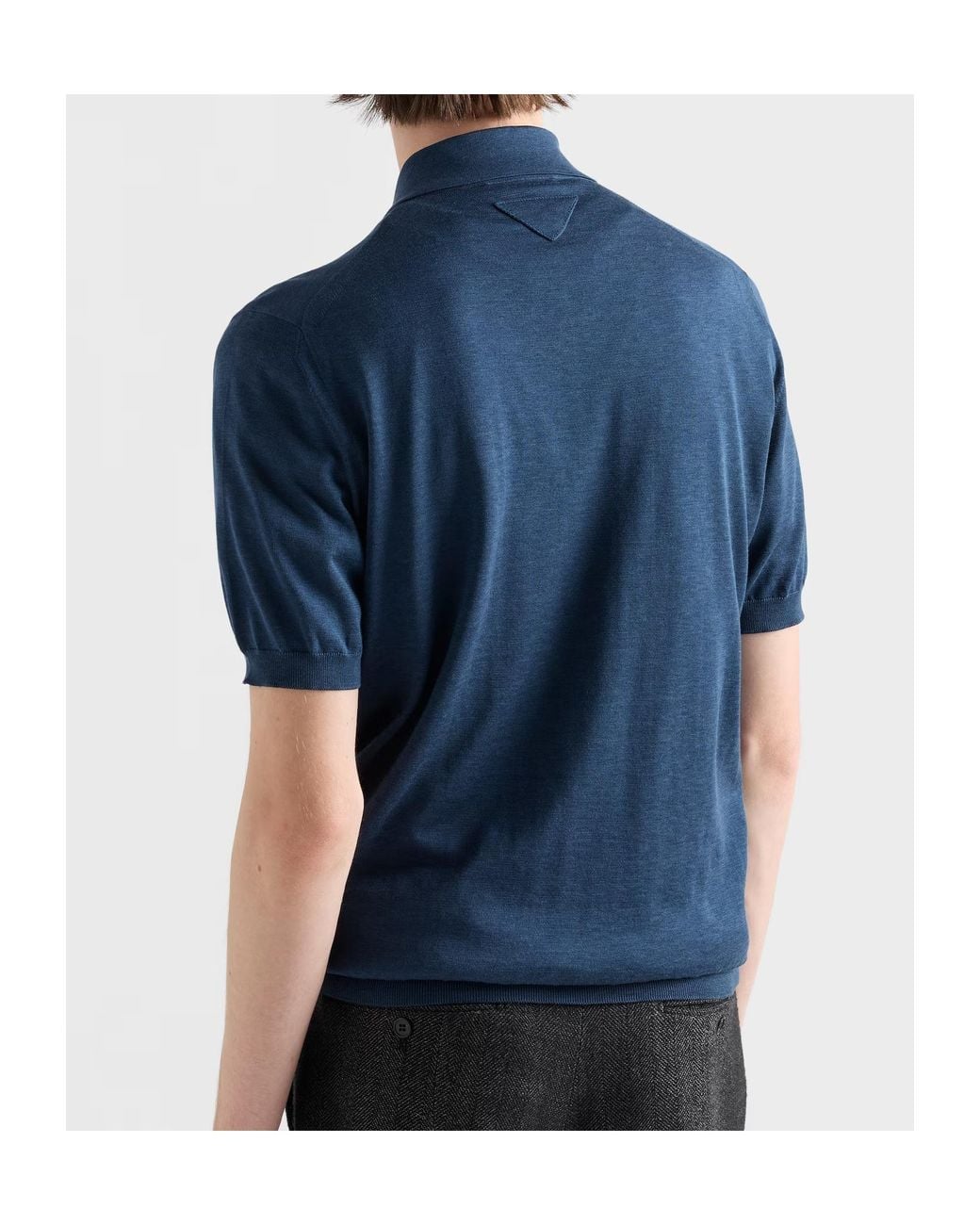 Prada Blue Silk And Cotton Polo Shirt for men