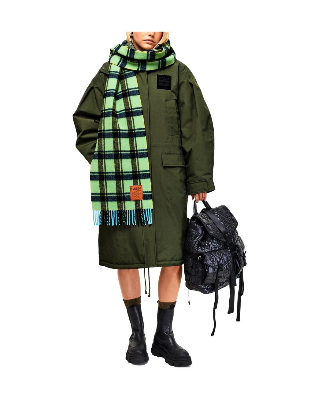 Ganni Green Long Parka Coat