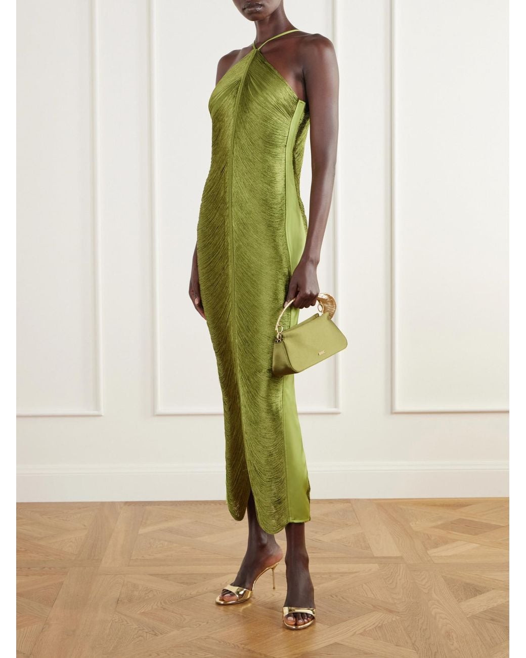 Cult Gaia Floral-Embellished Satin Top-Handle Bag in Green | Lyst