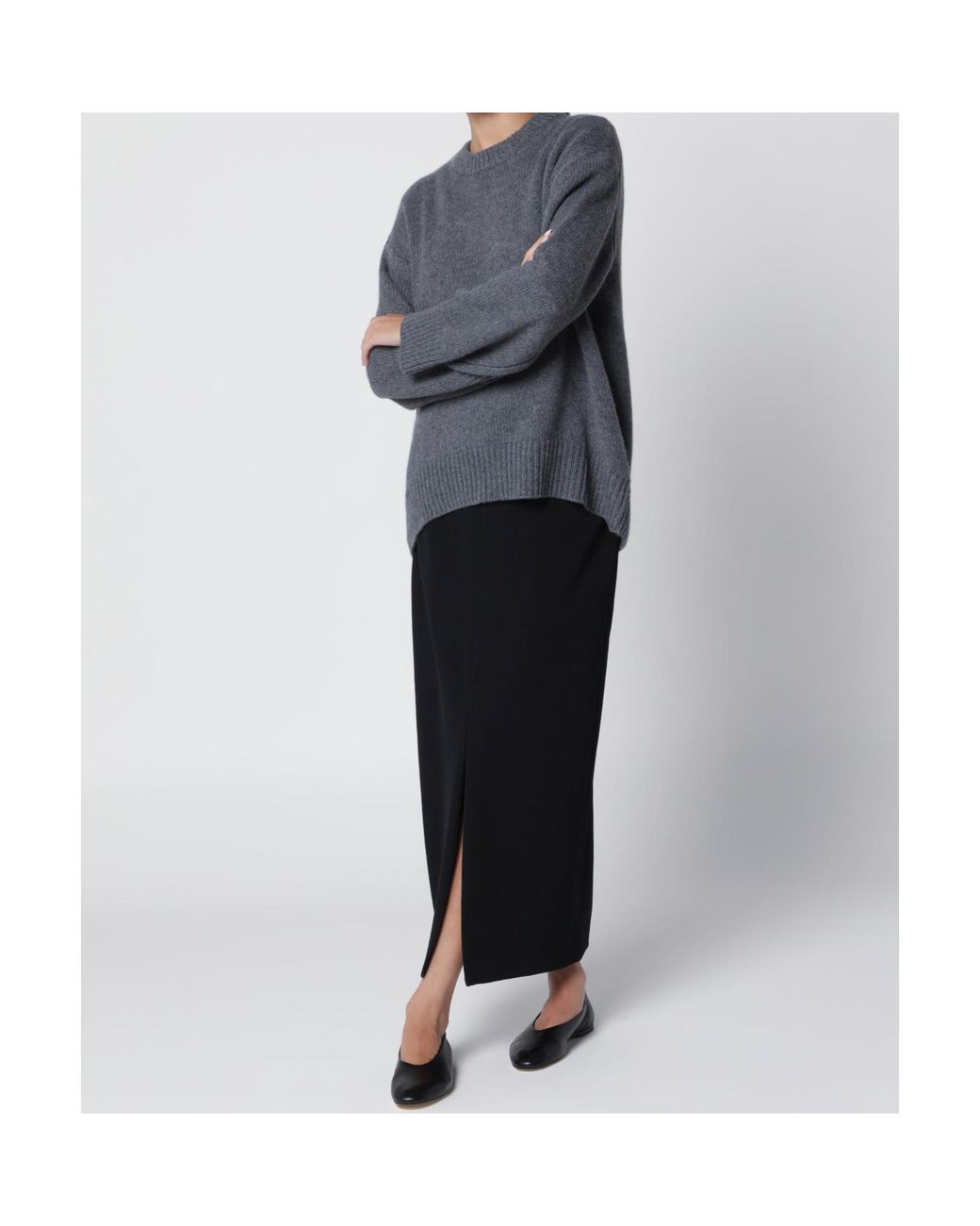 Lisa Yang Gray Ribbed Crew Neck Sweater