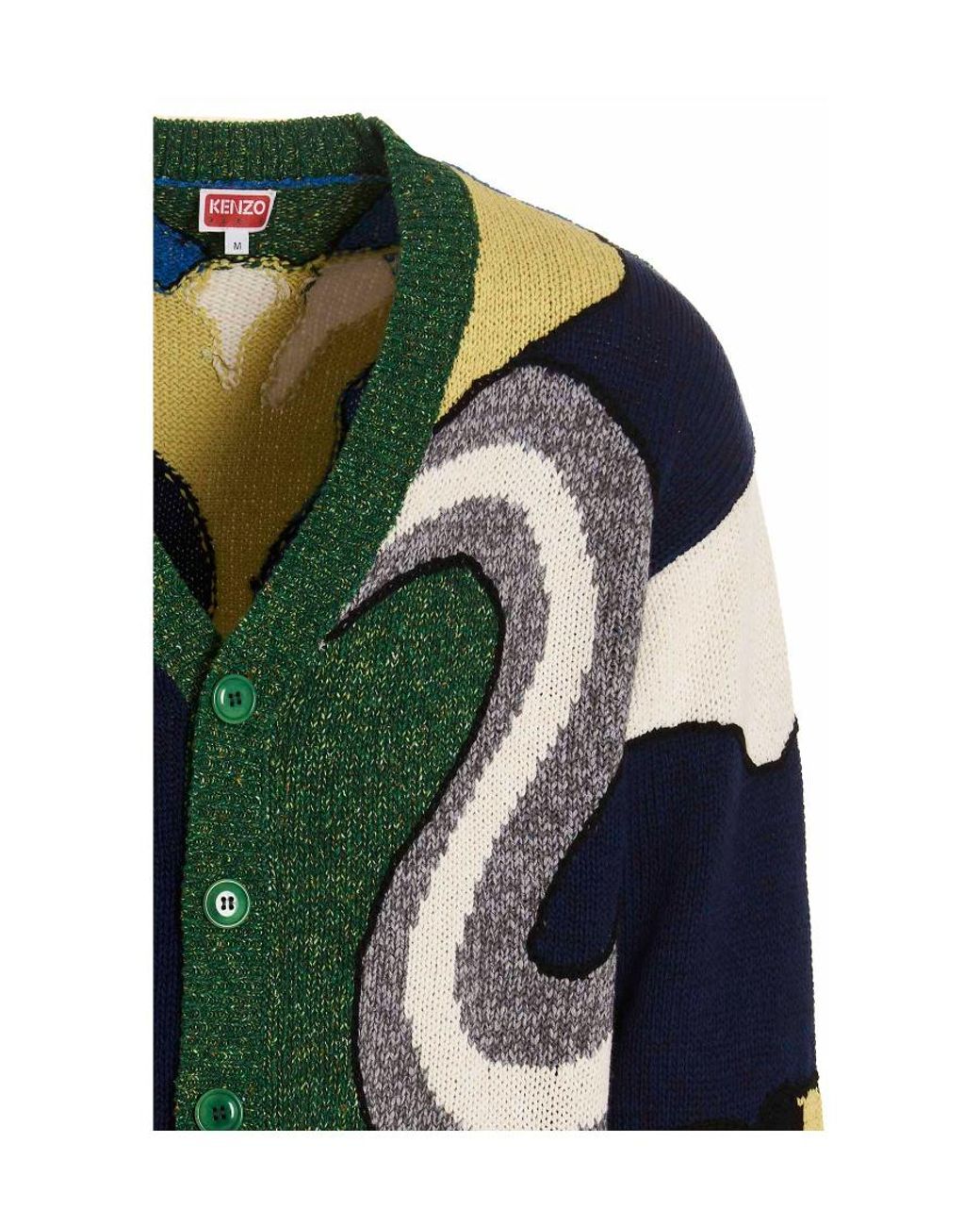 KENZO Green Graphic-Print Knit Cardigan for men