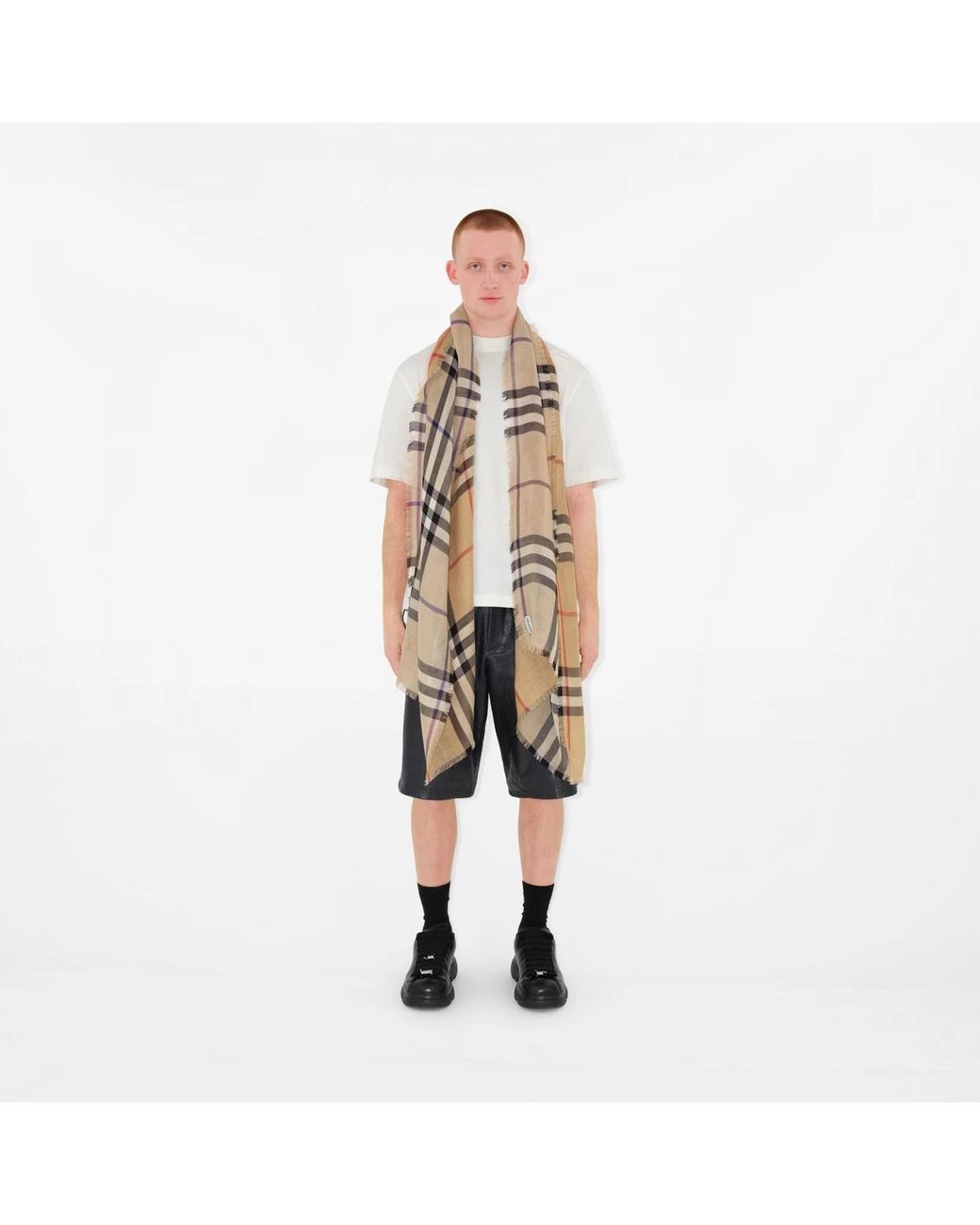 Burberry Natural Check Printed Frayed Edge Scarf for men