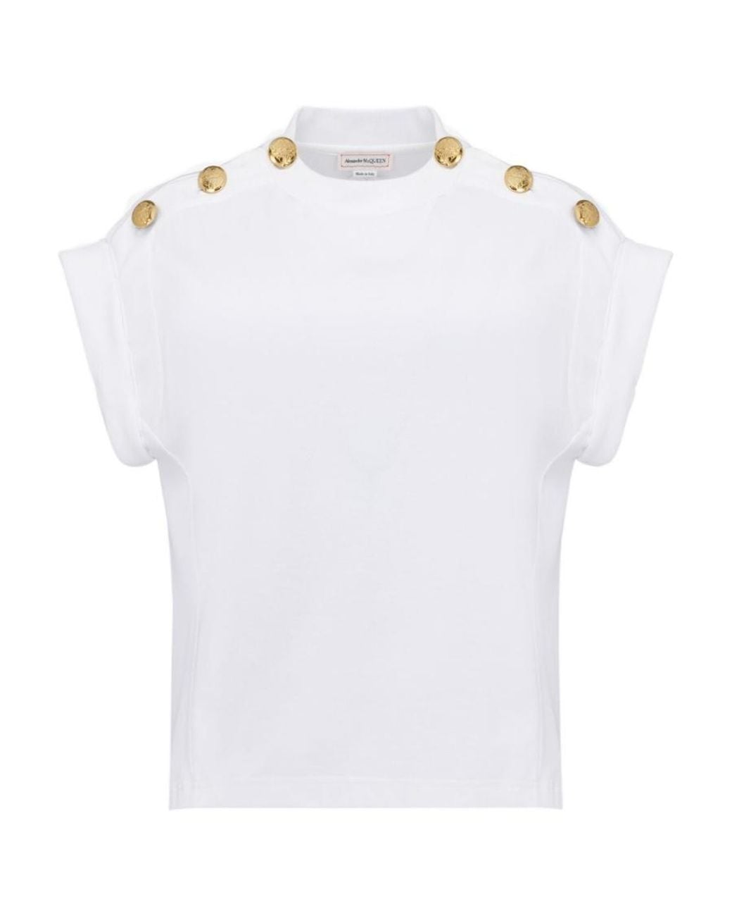 McQueen White Seal Button-Embellished T-Shirt