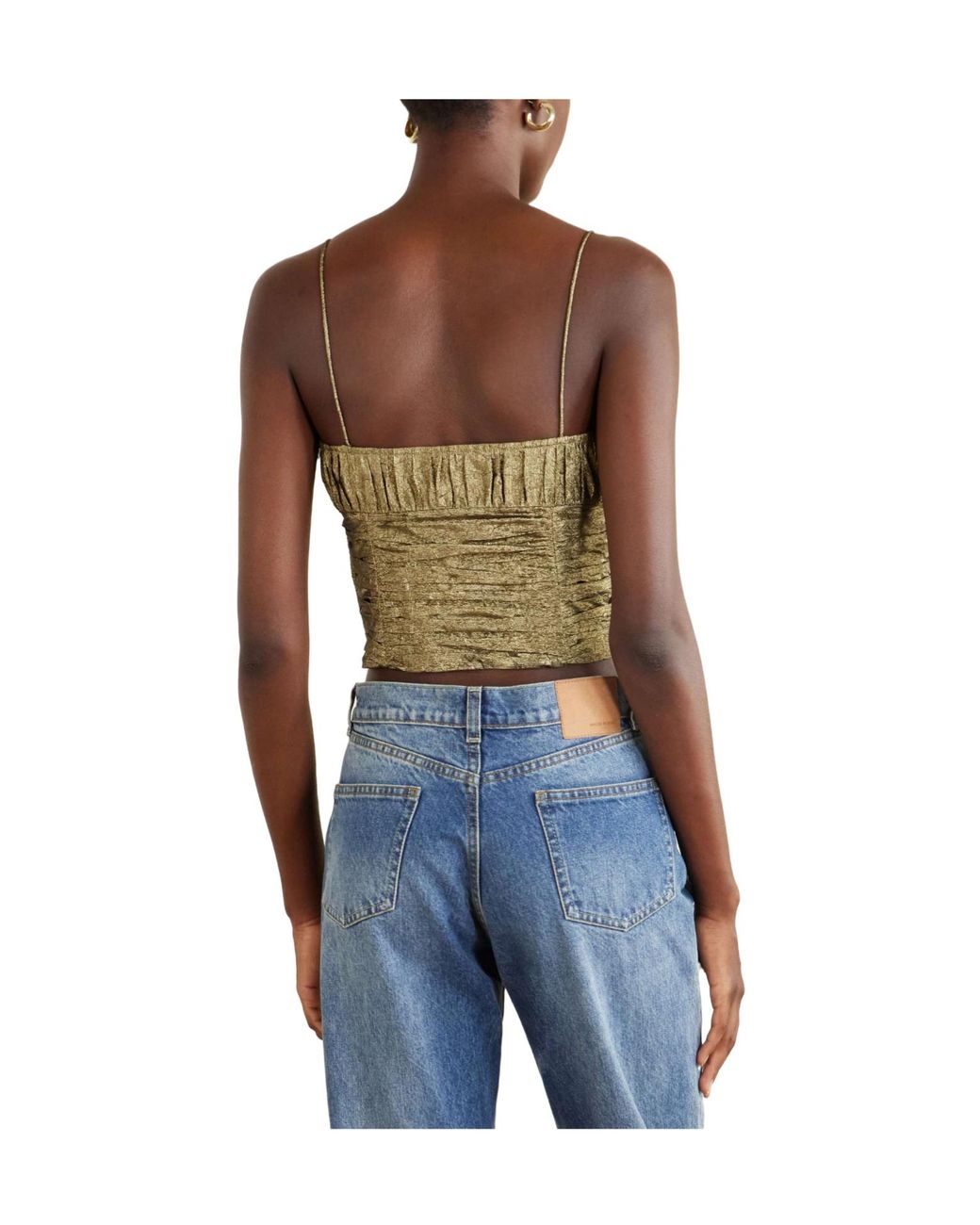 Ulla Johnson Gray Cropped Metallic Taffeta Tank