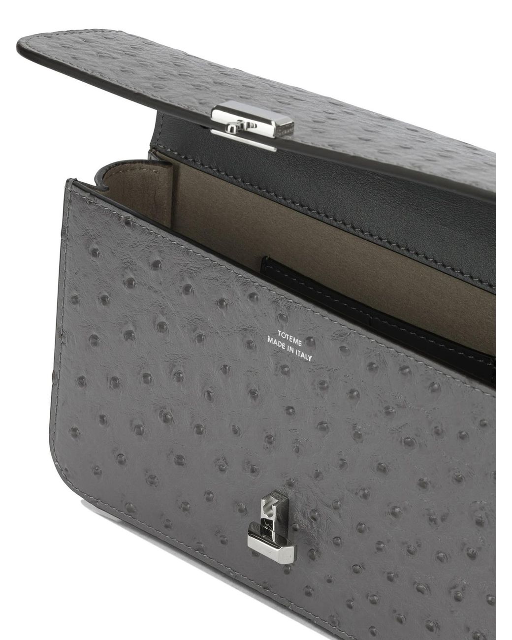 Totême  Gray T-Lock Ostrich-Effect Crossbody Bag