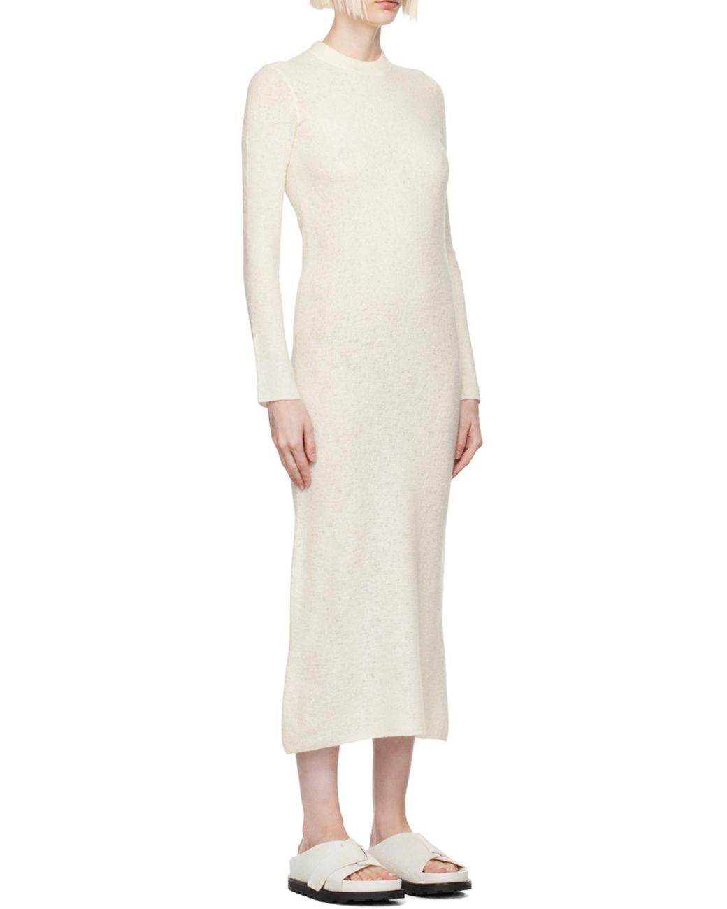 Jil Sander White Crewneck Knitted Maxi Dress