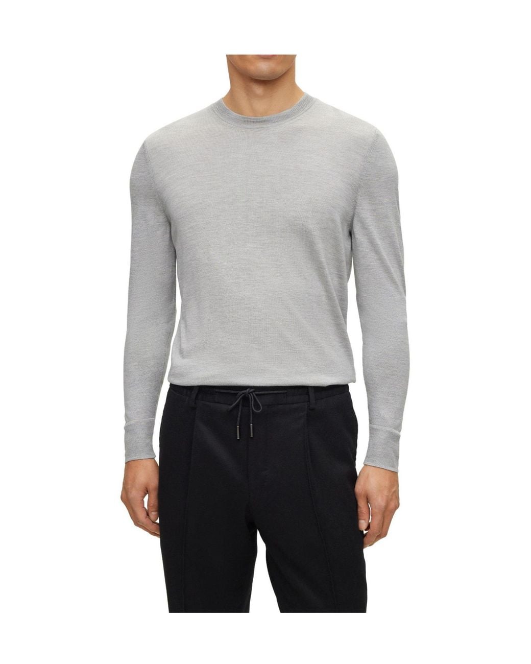 Boss Gray Crew-Neck Knit Sweater for men