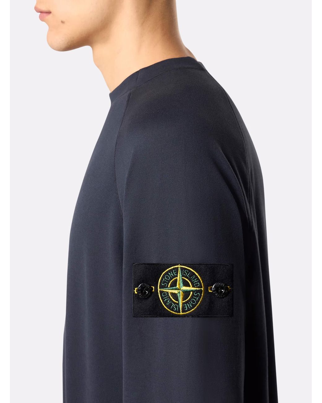 Stone Island Blue Compass Patch Crewneck Sweatshirt for men