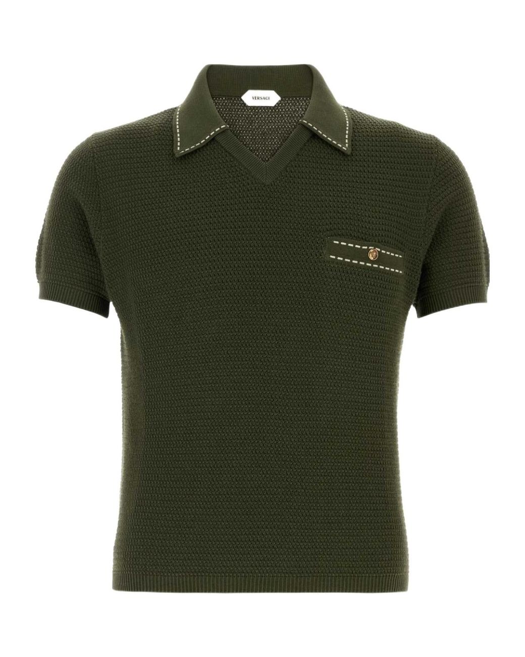 Versace Green Short-Sleeved Knitted Polo Shirt for men