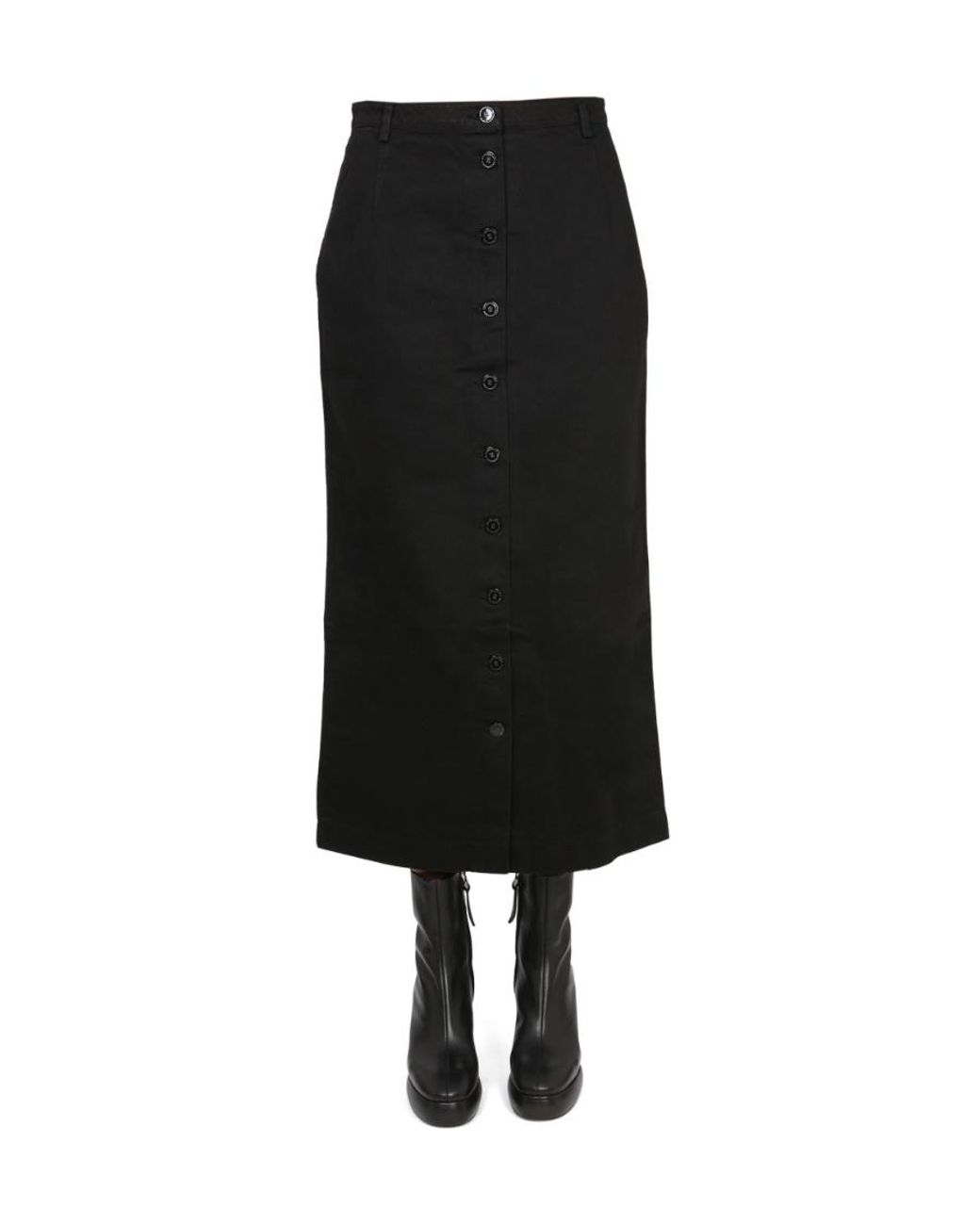 Raf Simons Black Logo Patch Buttoned-Up Denim Midi Skirt