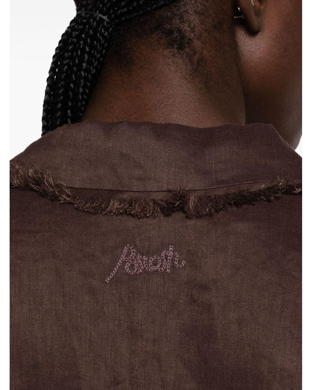 P.A.R.O.S.H. Brown Frayed-Edge Logo-Embroidered Jacket