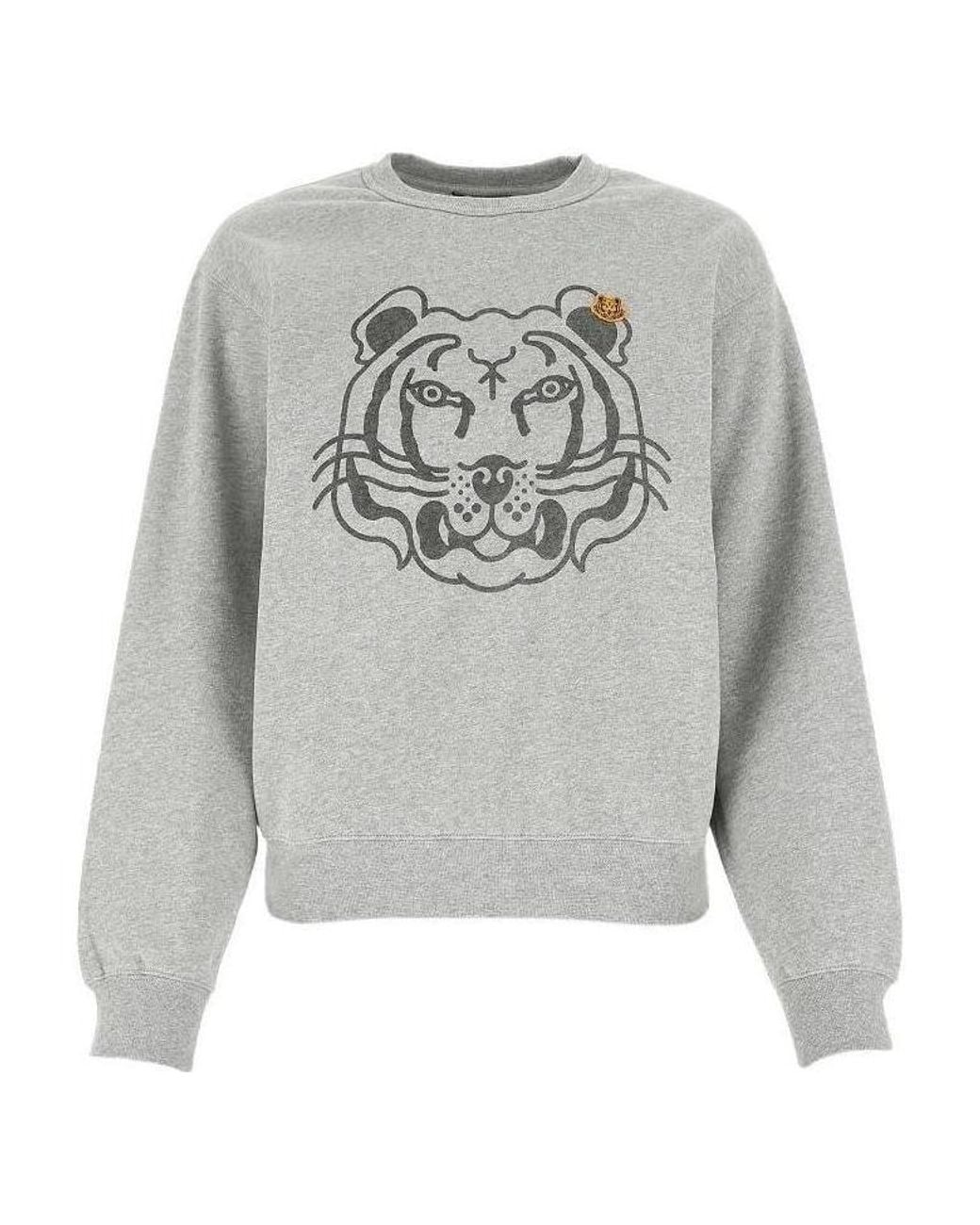 KENZO Gray Tiger-Print Cotton Sweater