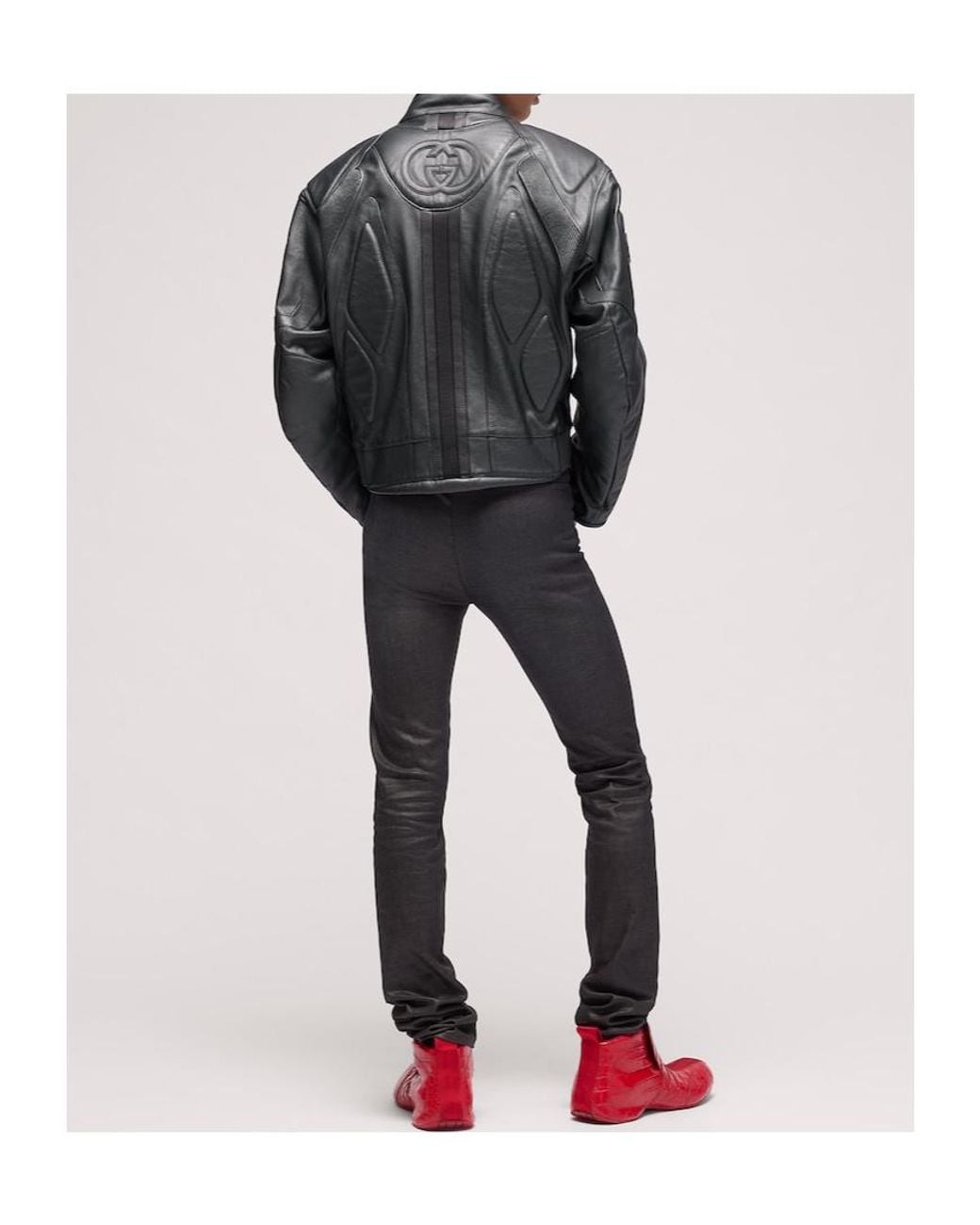 Gucci Gray Grainy Laminated Bull Leather Jacket for men