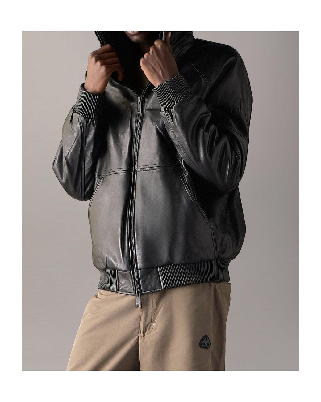 Moose Knuckles Black Neo Bunny Leather Jacket for men