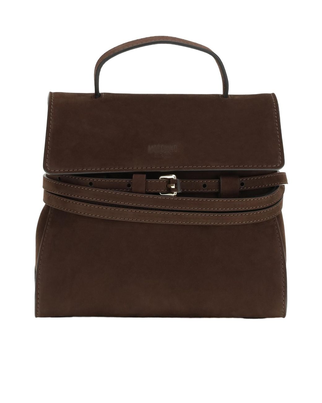 Moschino Brown Tie Me Logo Embossed Tote Bag
