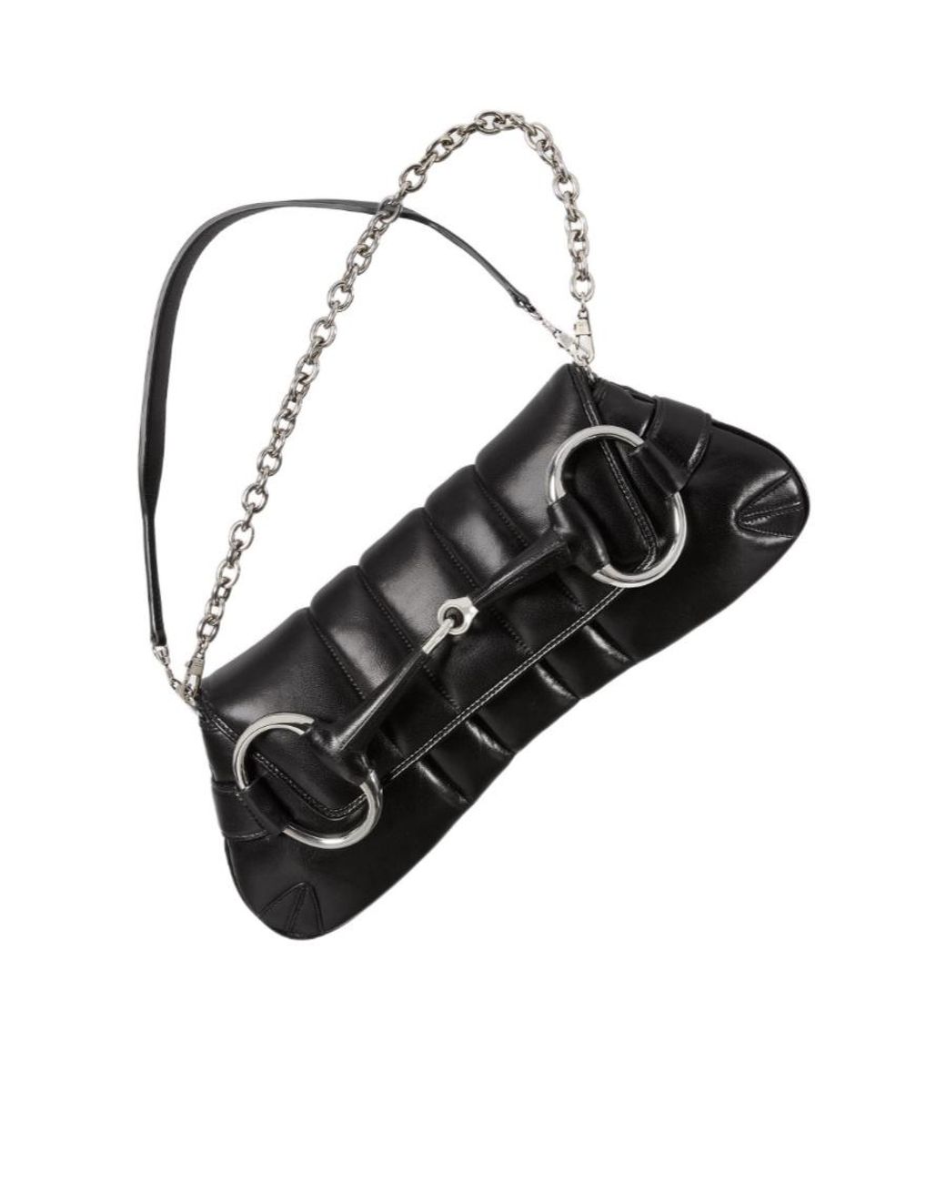 Gucci Black Horsebit Plaque Curved Shoulder Bag