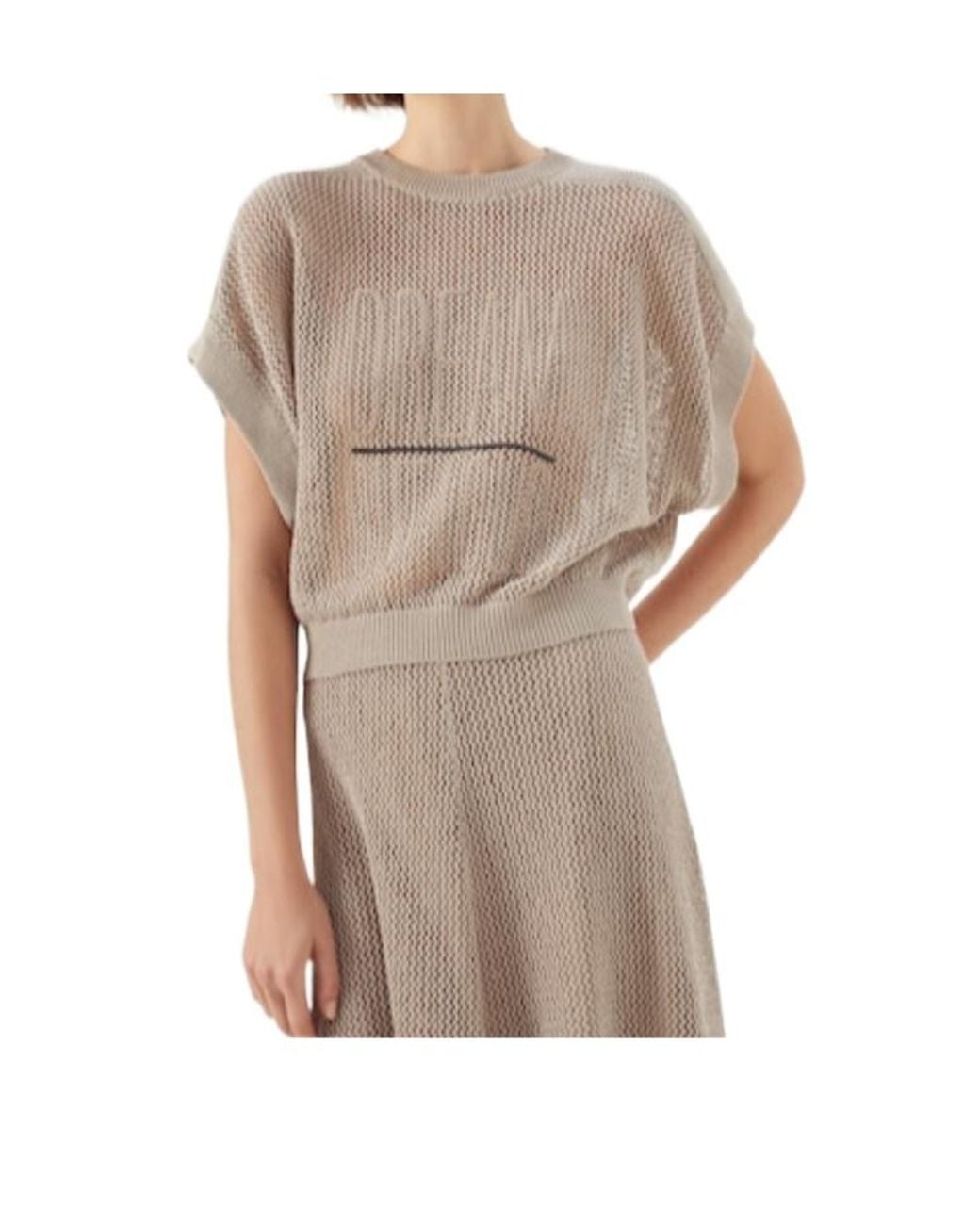 Brunello Cucinelli Gray Round-Collar Short-Sleeve Sweater