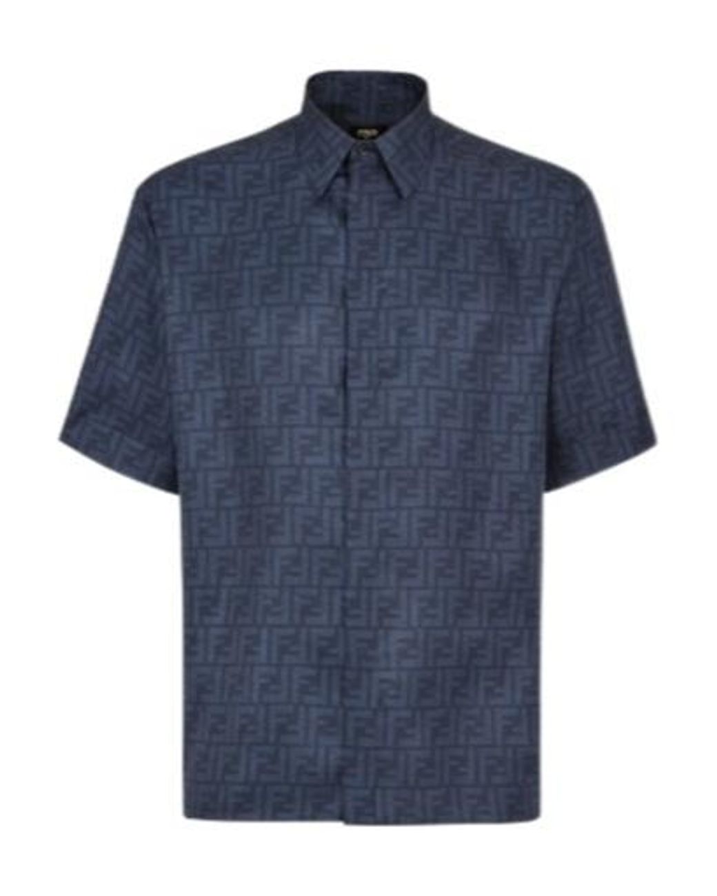 Fendi Blue Allover Logo Printed Buttoned Shirt for men