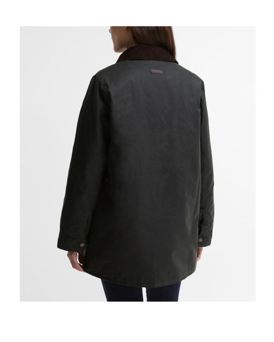 Barbour Black Modern Border Corduroy-Collar Waxed Coat
