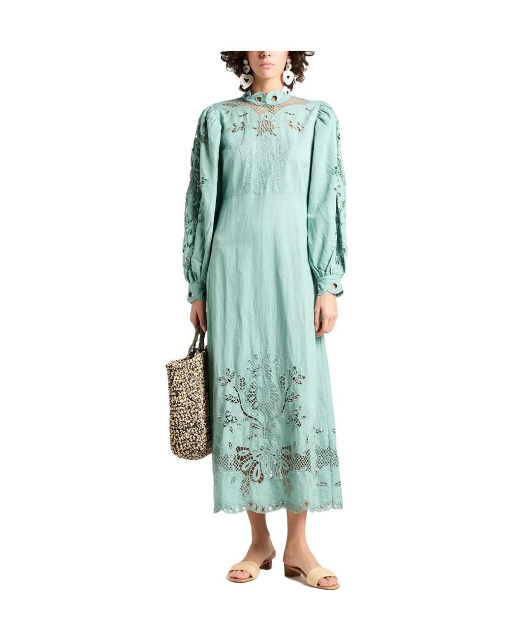 Farm Rio Green Longsleeve Waistcinched Dress