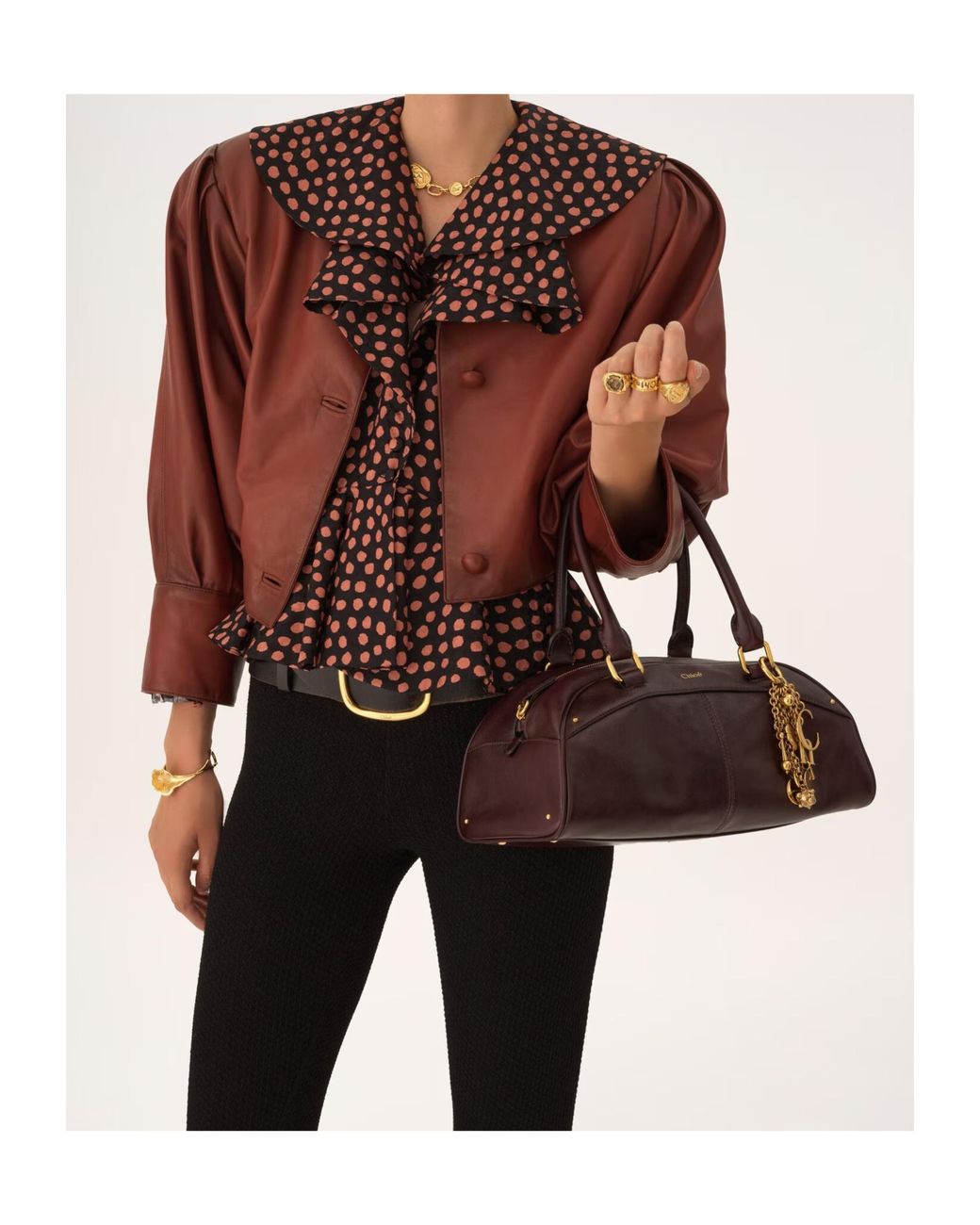 Chloé Brown Chloé Bowling Zipped Top Handle Bag
