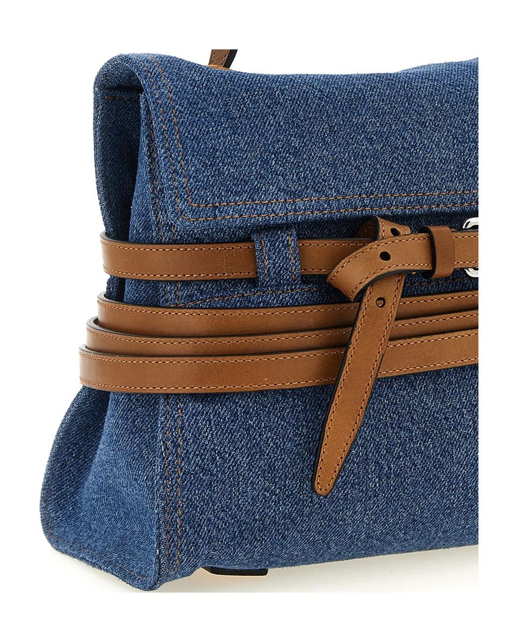 Moschino Blue Belt-Detail Denim Shoulder Bag