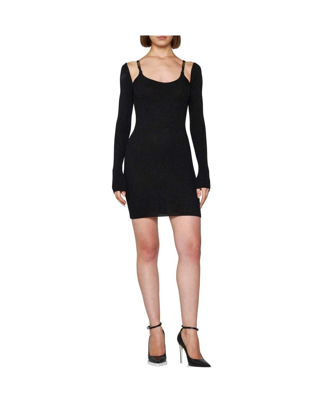 Gcds Black Cold-Shoulder Knitted Dress