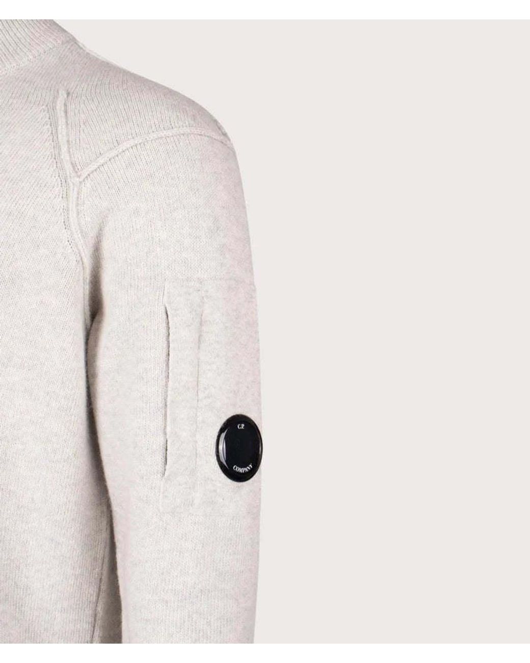 C P Company White Lambswool Half-Zip Sweater for men