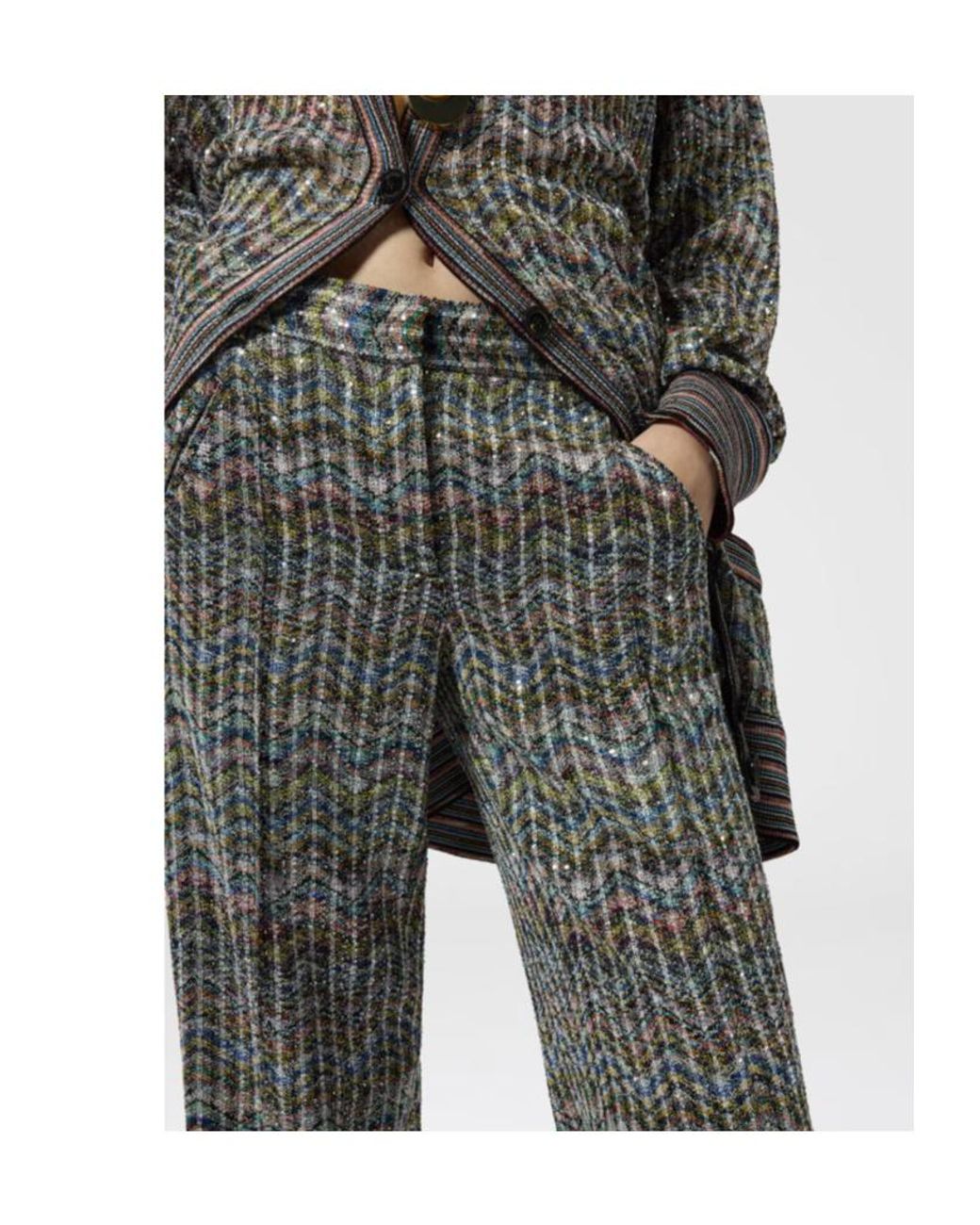 Missoni Gray Metallic Patterned Knitted Trousers