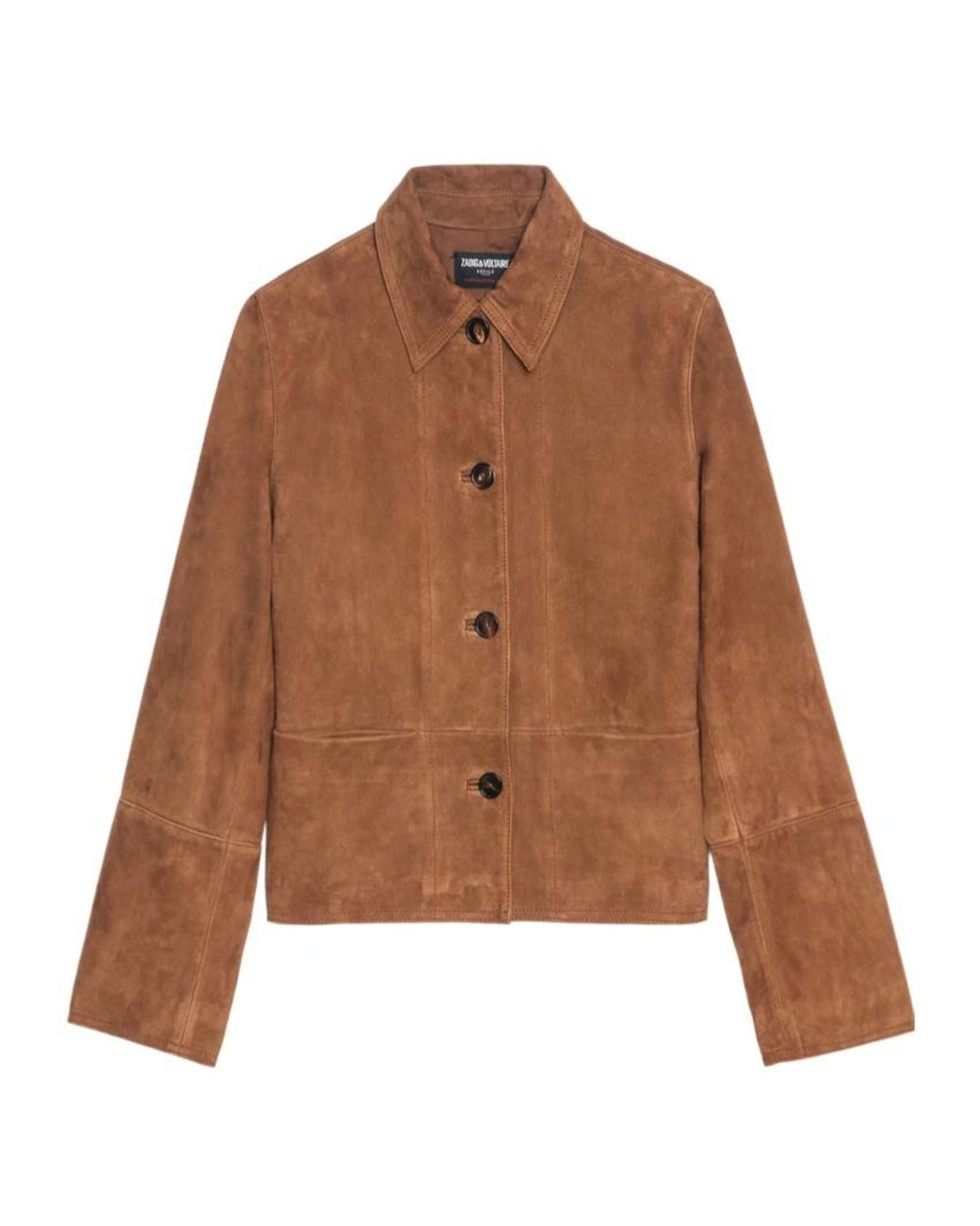 Zadig & Voltaire Brown Lapel Long Sleeve Leather Jacket
