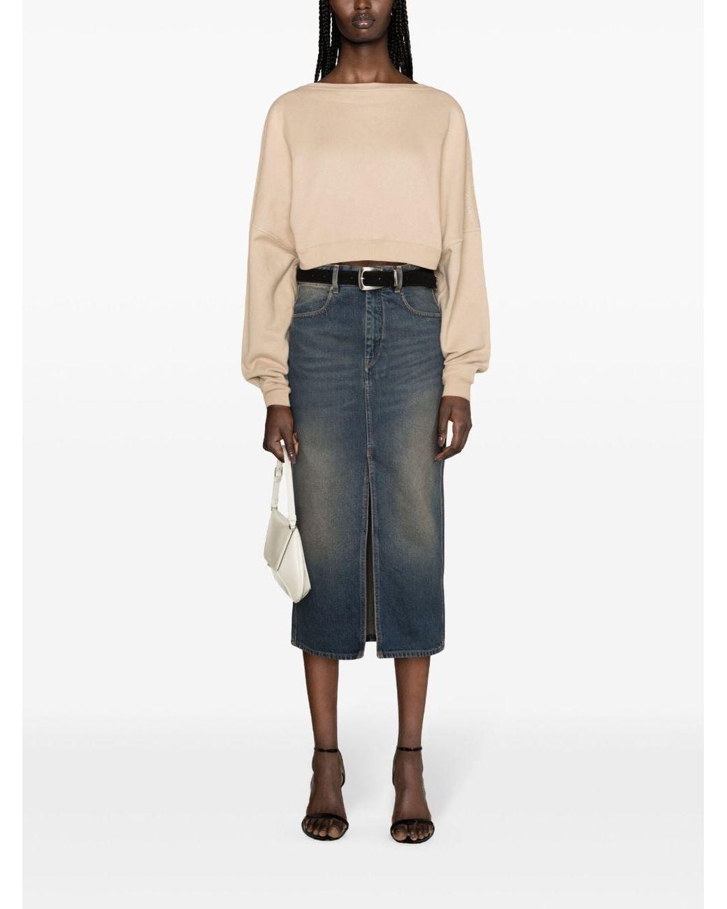 Saint Laurent Natural Crewneck Cropped Sweatshirt