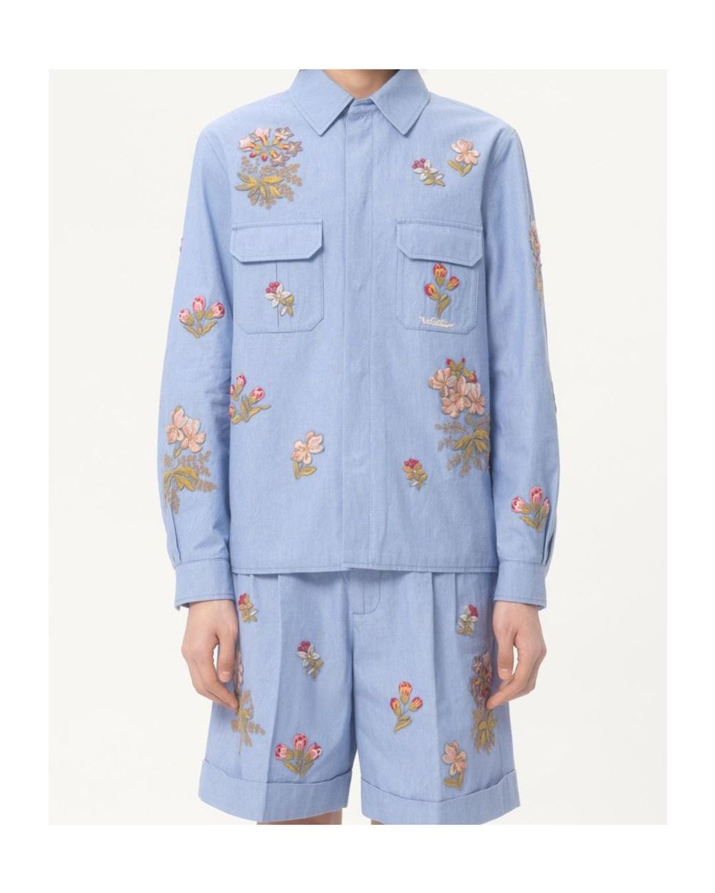 Valentino Blue Embroidered Denim Shirt for men