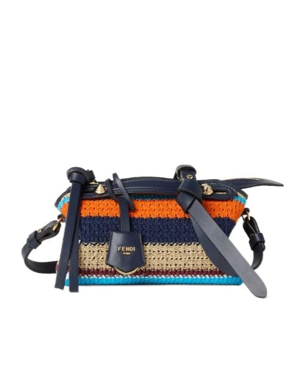 Fendi Blue By The Way Striped Crochet Tote Bag