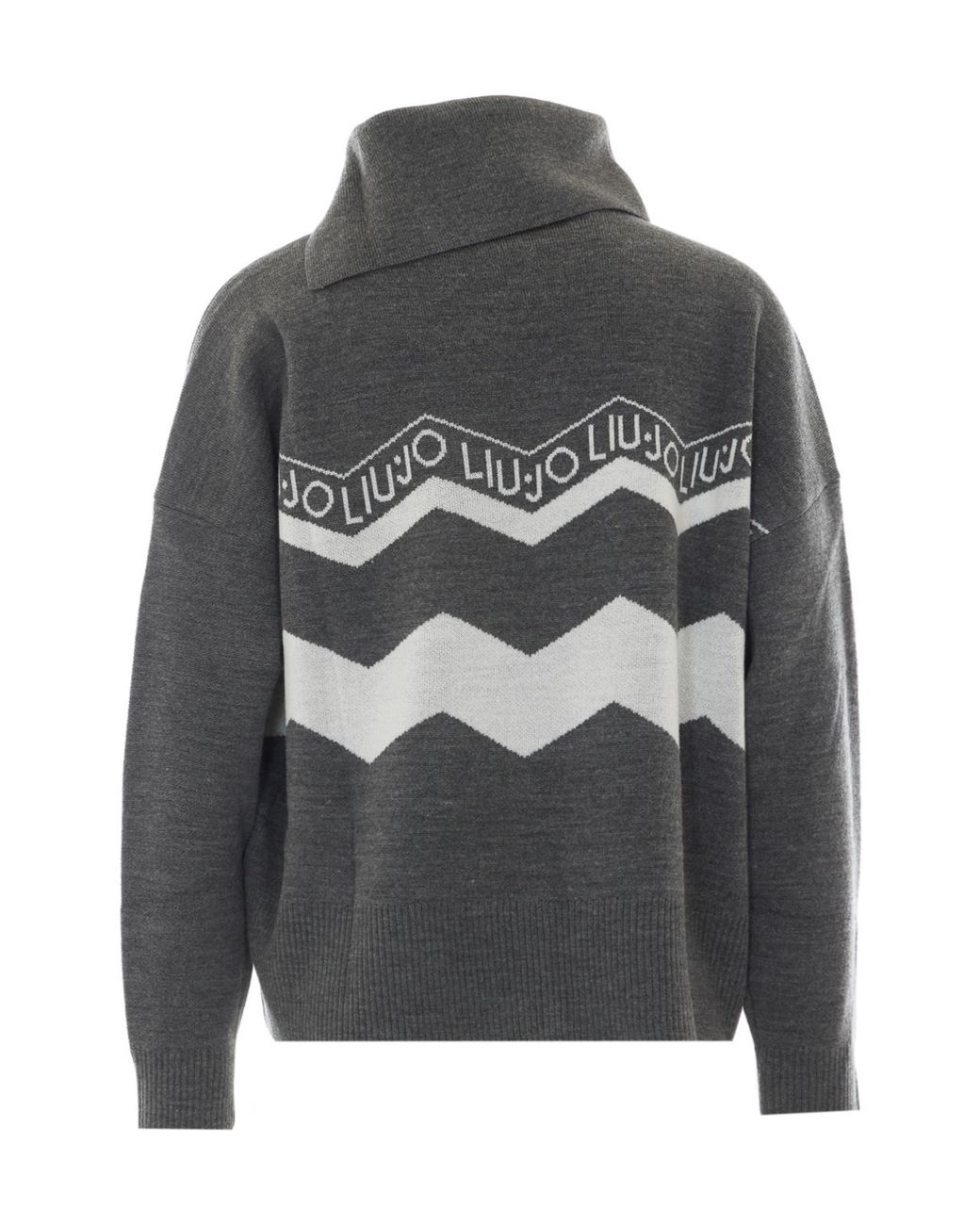 Liu Jo Gray Sequined Intarsia Knitted Sweater