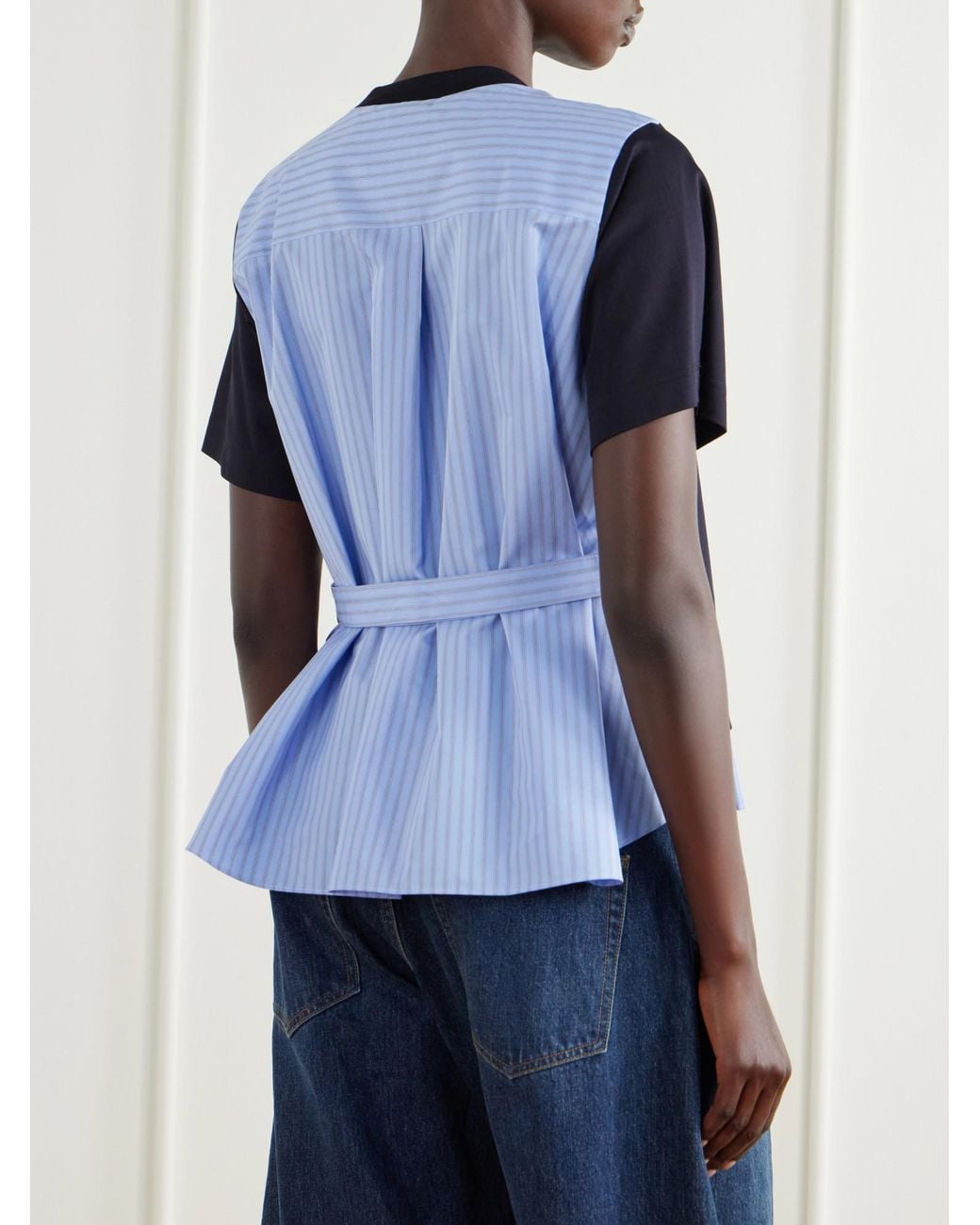 Sacai Black Layered-Panel Chest-Pocket T-Shirt for men