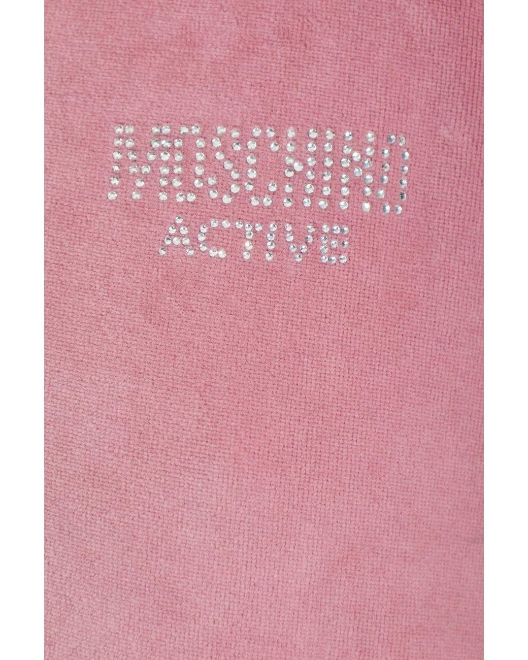 Moschino Pink Active Logo Embellished Zip-Up Sweatshirt
