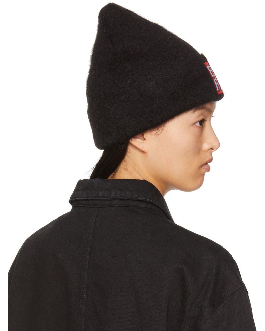By Far Black Logo Patch Knit Beanie