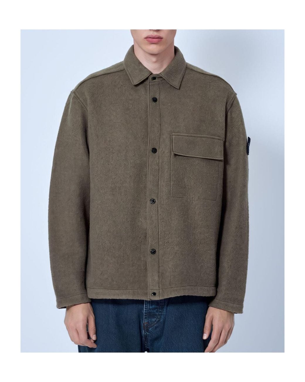 Stone Island Green Logo Patch Overshirt Jacket for men