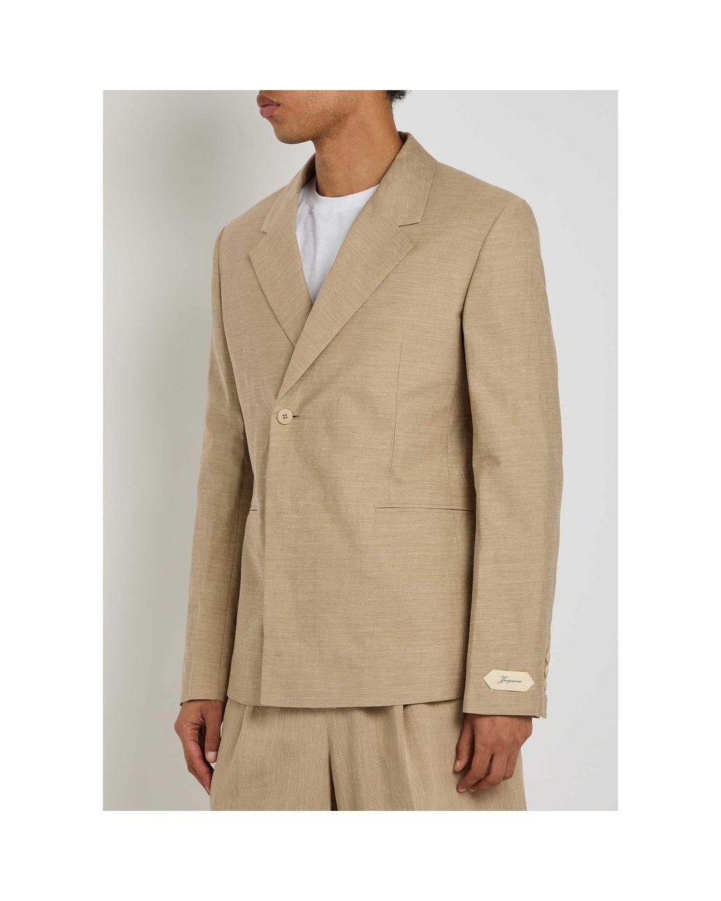 Jacquemus Natural Single-Button Diagonal-Placket Suit Jacket for men