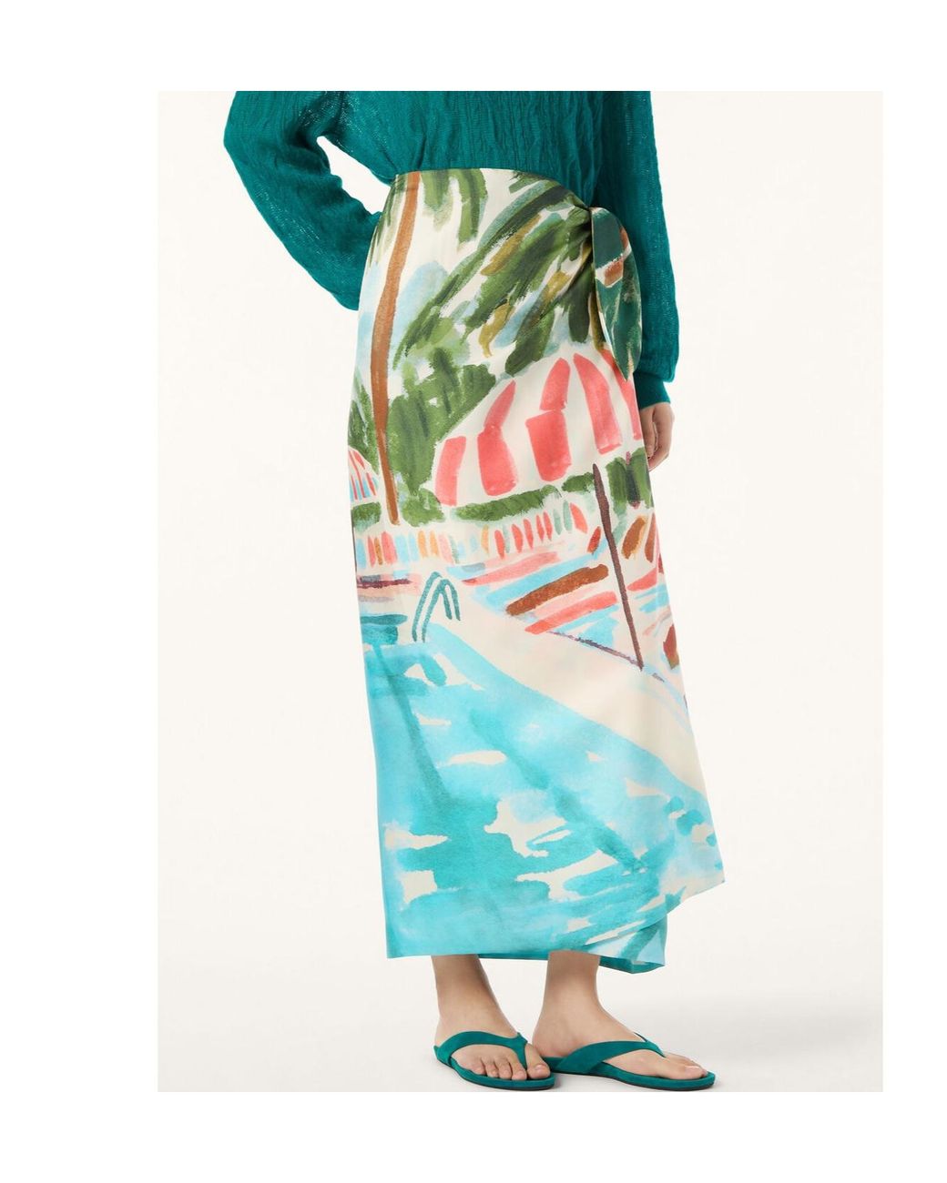 Loro Piana Green Corina Printed Midi Skirt