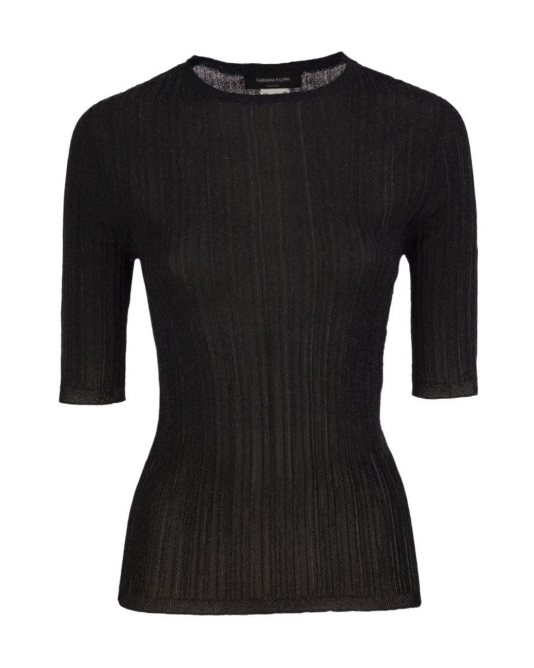 Fabiana Filippi Black Ribbed-Knit T-Shirt